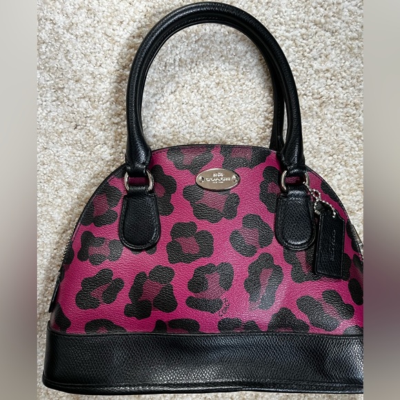 Authentic Coach Purse.  Pink/Purple cheetah print. Discontinued design. - Picture 2 of 5
